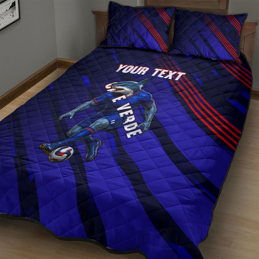 Personalized Cape Verde Soccer Quilt Bed Set Shark Mascot Football Player Striped Pattern
