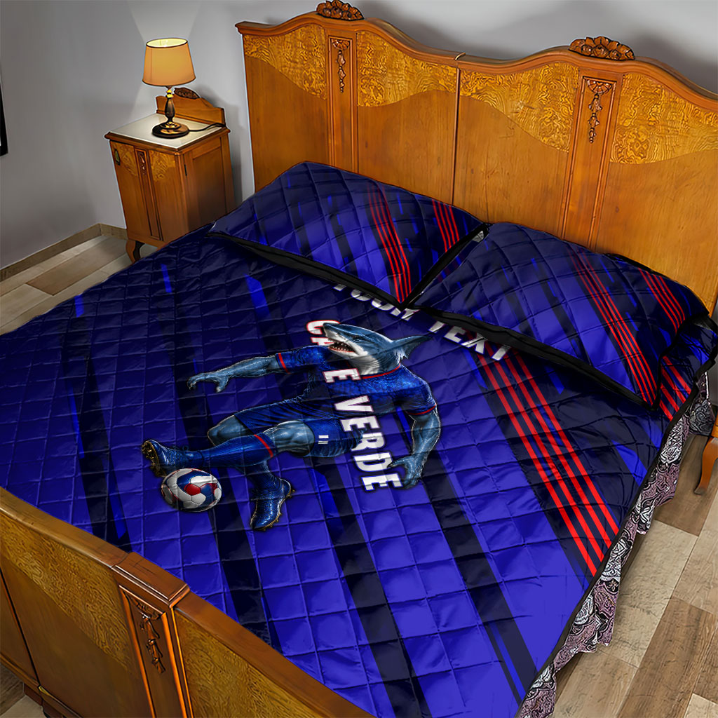 Personalized Cape Verde Soccer Quilt Bed Set Shark Mascot Football Player Striped Pattern