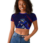 Personalized Cape Verde Soccer Raglan Cropped T shirt Shark Mascot Football Player Striped Pattern