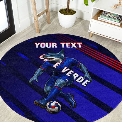 Personalized Cape Verde Soccer Round Carpet Shark Mascot Football Player Striped Pattern