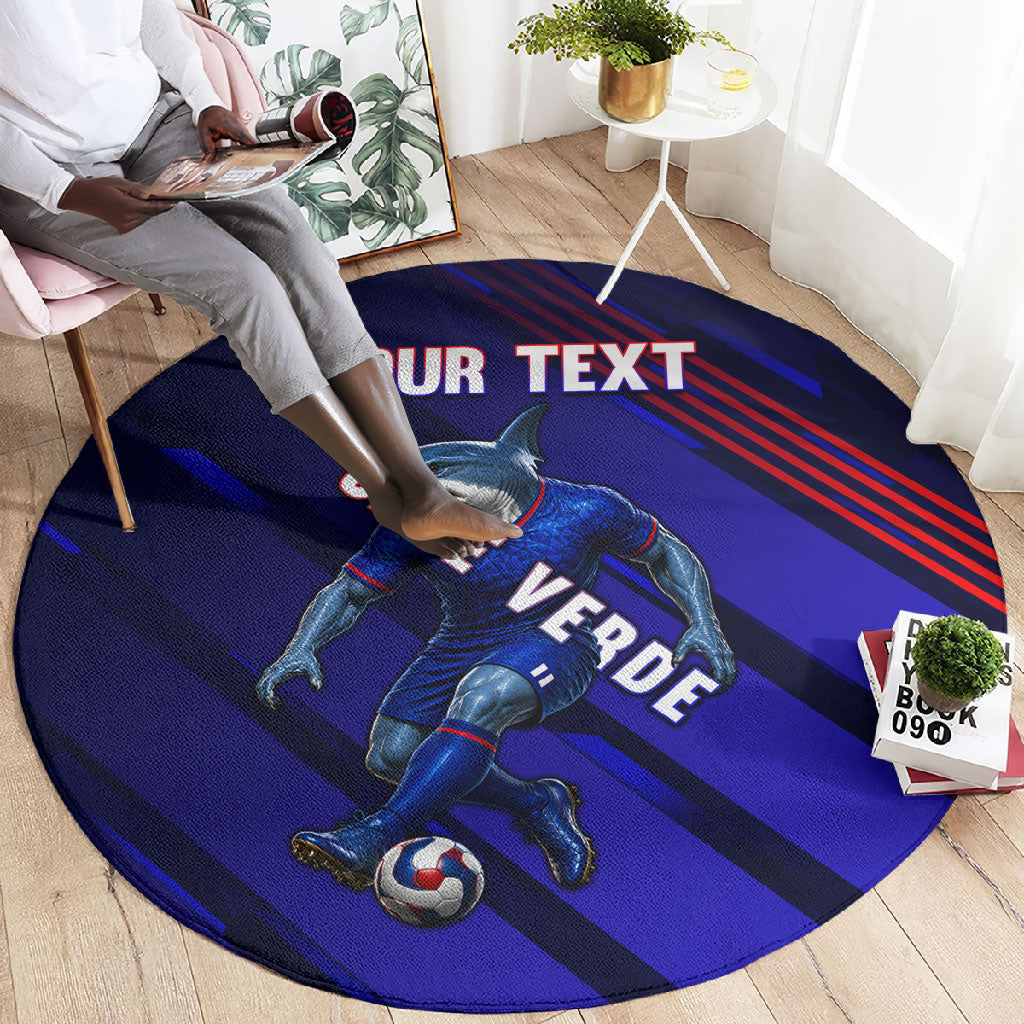Personalized Cape Verde Soccer Round Carpet Shark Mascot Football Player Striped Pattern
