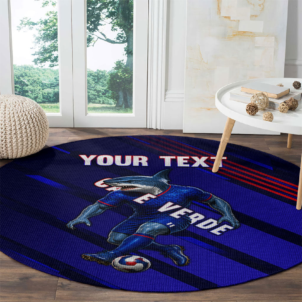 Personalized Cape Verde Soccer Round Carpet Shark Mascot Football Player Striped Pattern