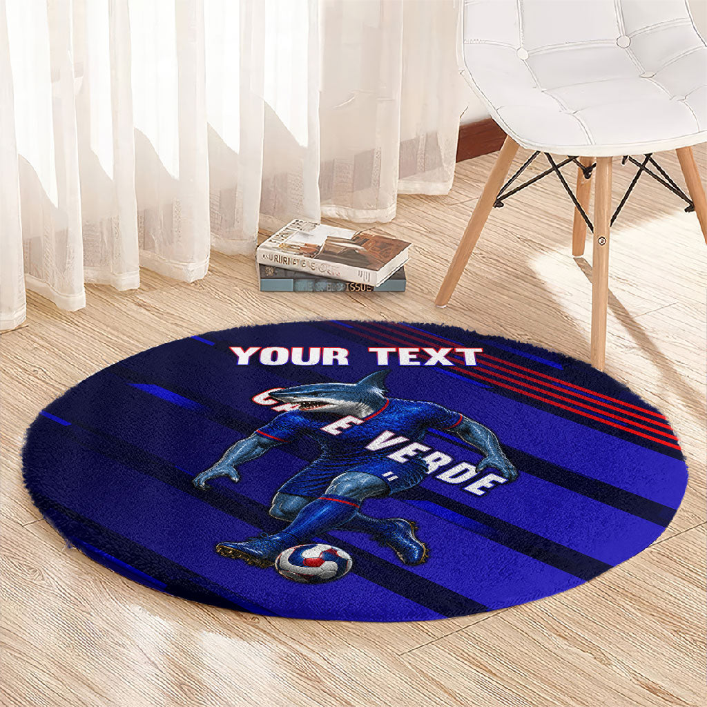 Personalized Cape Verde Soccer Round Carpet Shark Mascot Football Player Striped Pattern