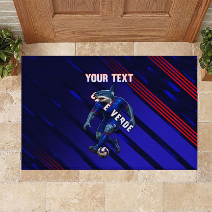 Personalized Cape Verde Soccer Rubber Doormat Shark Mascot Football Player Striped Pattern