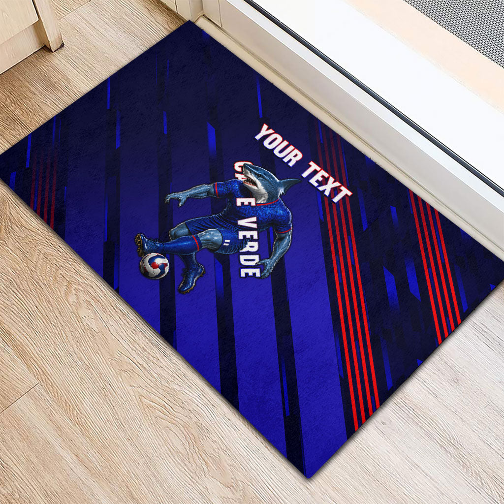 Personalized Cape Verde Soccer Rubber Doormat Shark Mascot Football Player Striped Pattern