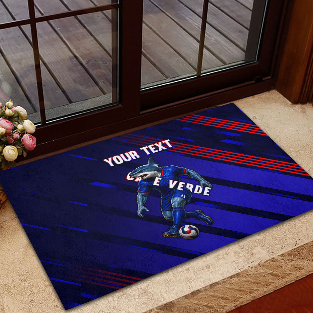 Personalized Cape Verde Soccer Rubber Doormat Shark Mascot Football Player Striped Pattern