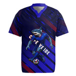 Personalized Cape Verde Soccer Rugby Jersey Shark Mascot Football Player Striped Pattern