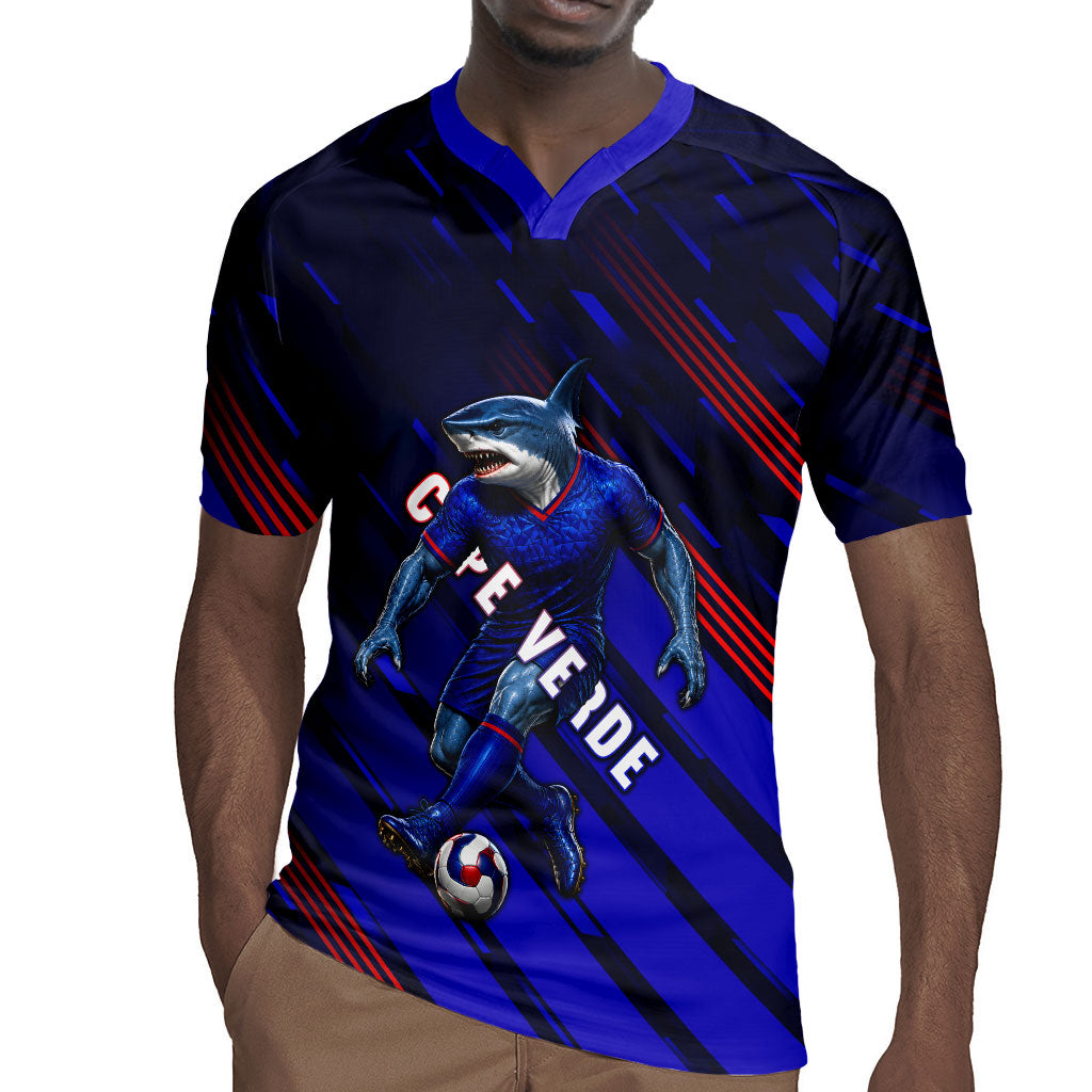 Personalized Cape Verde Soccer Rugby Jersey Shark Mascot Football Player Striped Pattern