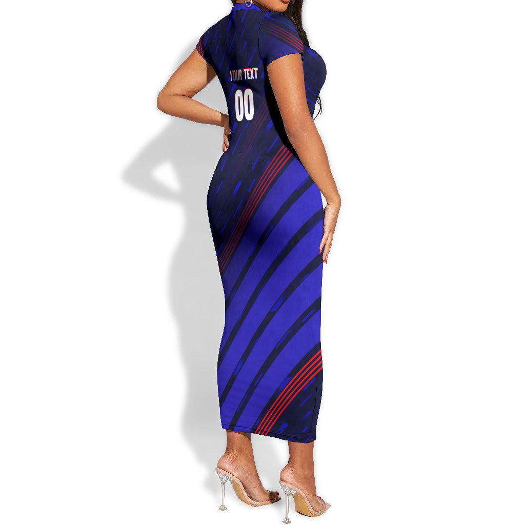 Personalized Cape Verde Soccer Short Sleeve Bodycon Dress Shark Mascot Football Player Striped Pattern