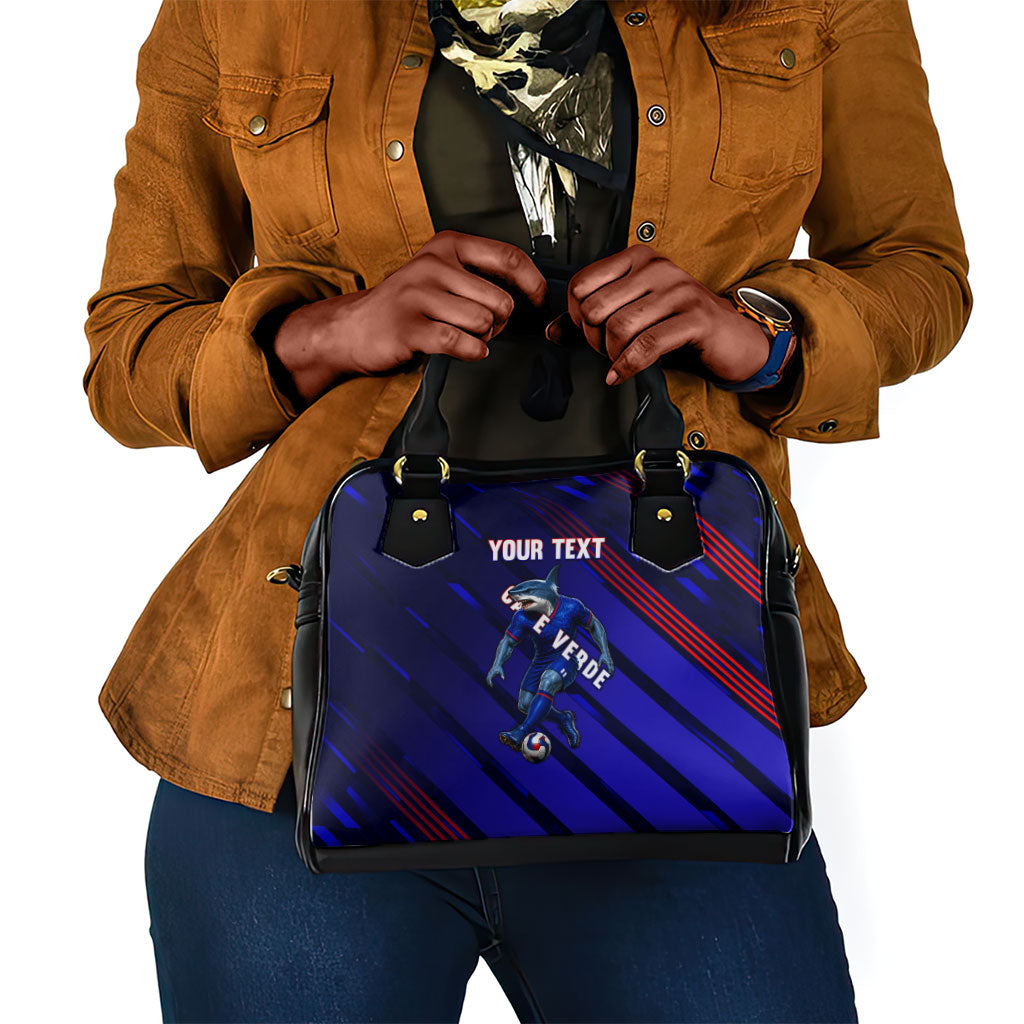 Personalized Cape Verde Soccer Shoulder Handbag Shark Mascot Football Player Striped Pattern