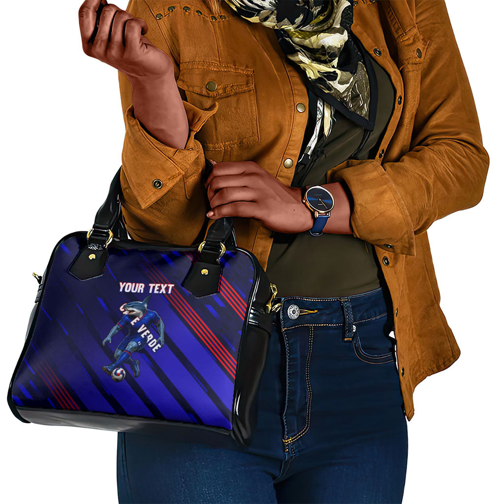 Personalized Cape Verde Soccer Shoulder Handbag Shark Mascot Football Player Striped Pattern