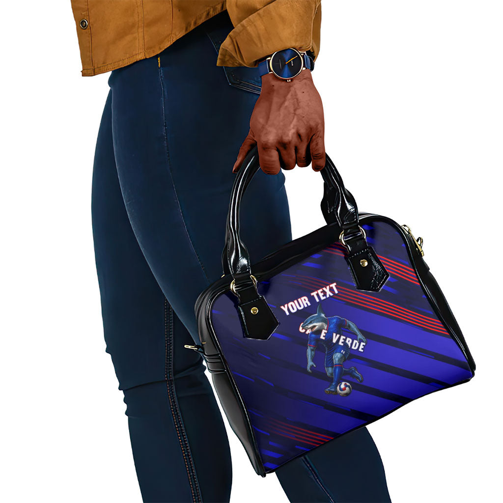 Personalized Cape Verde Soccer Shoulder Handbag Shark Mascot Football Player Striped Pattern