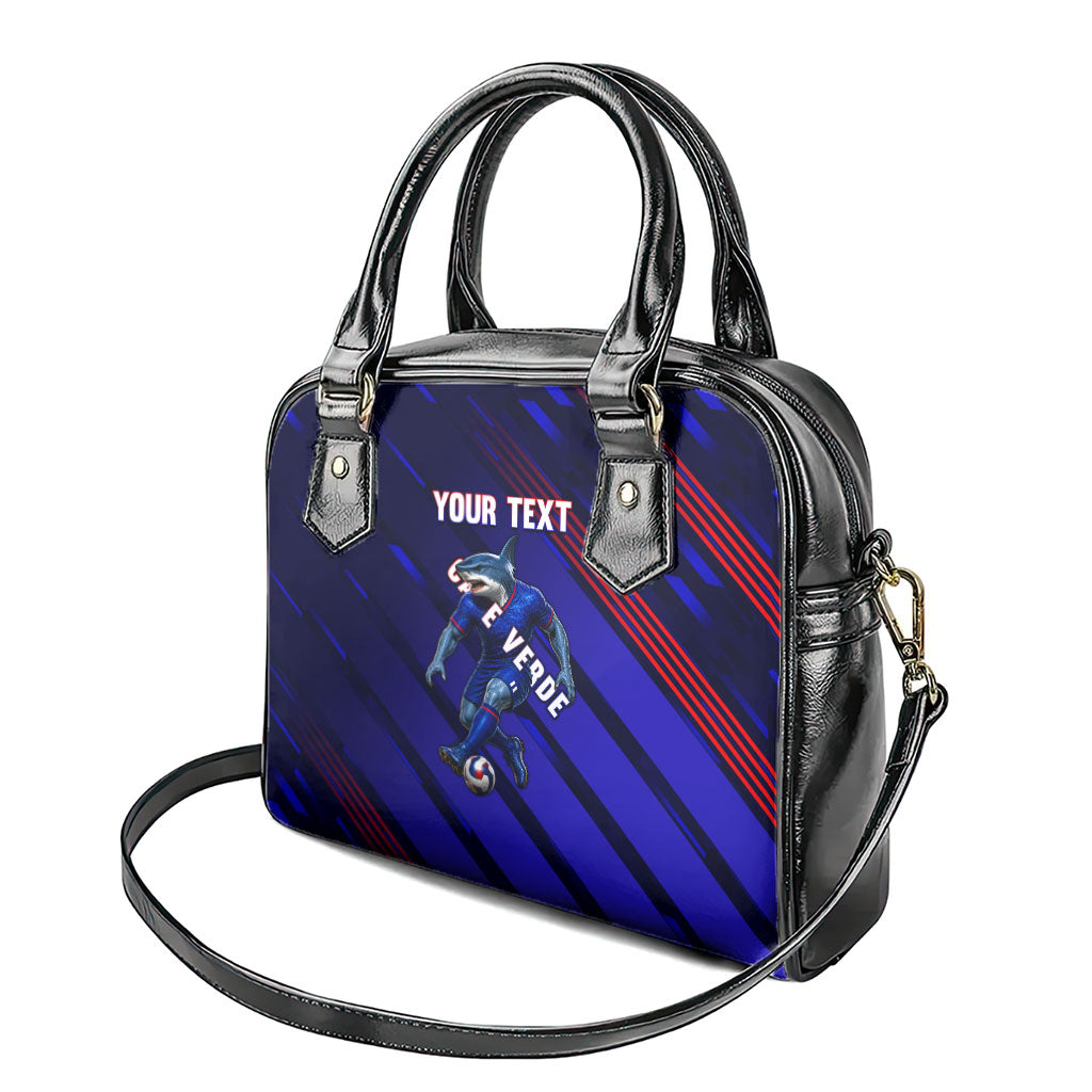 Personalized Cape Verde Soccer Shoulder Handbag Shark Mascot Football Player Striped Pattern