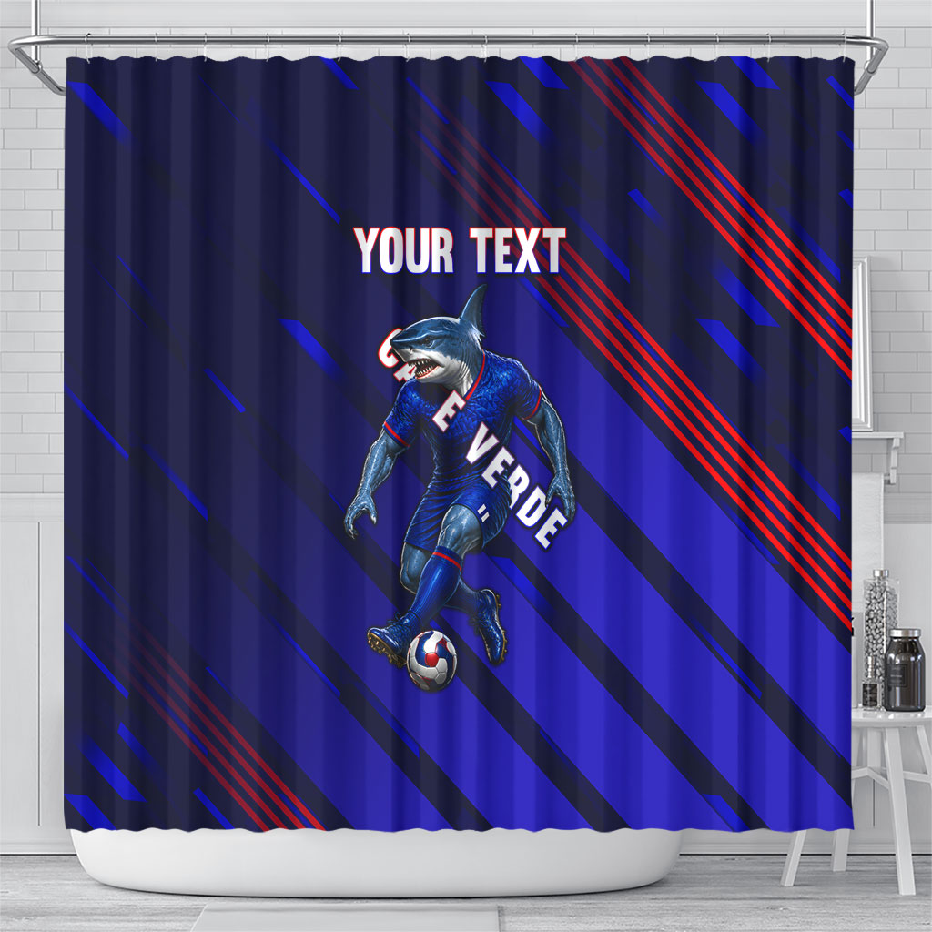 Personalized Cape Verde Soccer Shower Curtain Shark Mascot Football Player Striped Pattern