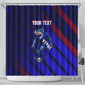 Personalized Cape Verde Soccer Shower Curtain Shark Mascot Football Player Striped Pattern