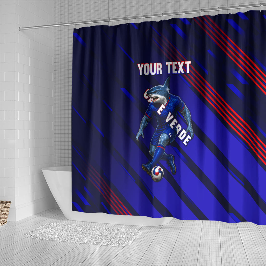 Personalized Cape Verde Soccer Shower Curtain Shark Mascot Football Player Striped Pattern