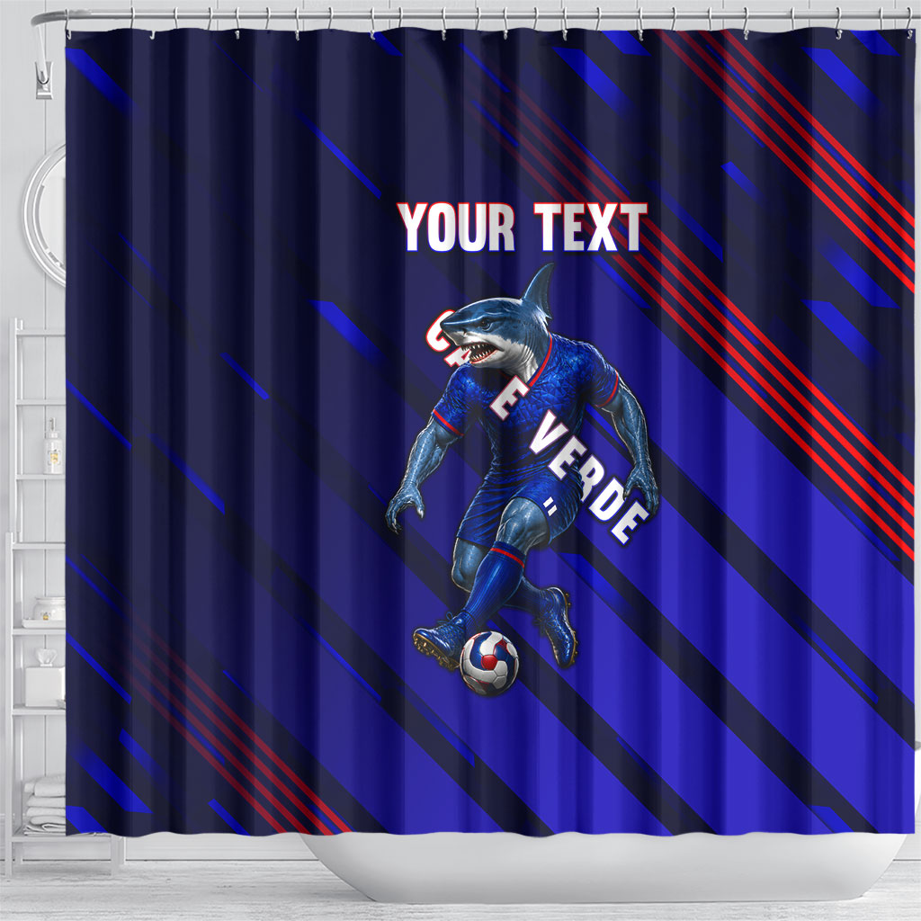 Personalized Cape Verde Soccer Shower Curtain Shark Mascot Football Player Striped Pattern
