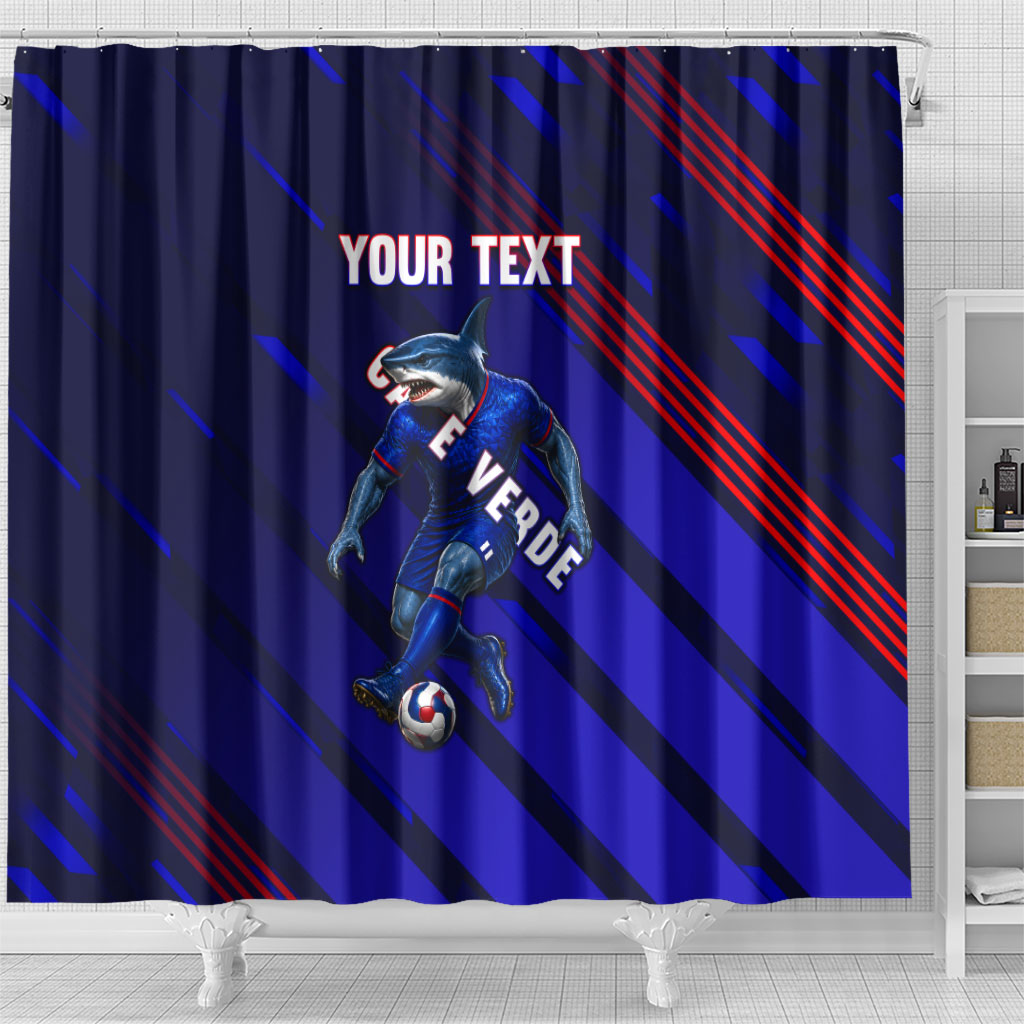 Personalized Cape Verde Soccer Shower Curtain Shark Mascot Football Player Striped Pattern