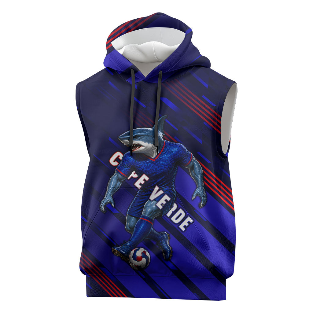 Personalized Cape Verde Soccer Sleeveless Hoodie Shark Mascot Football Player Striped Pattern