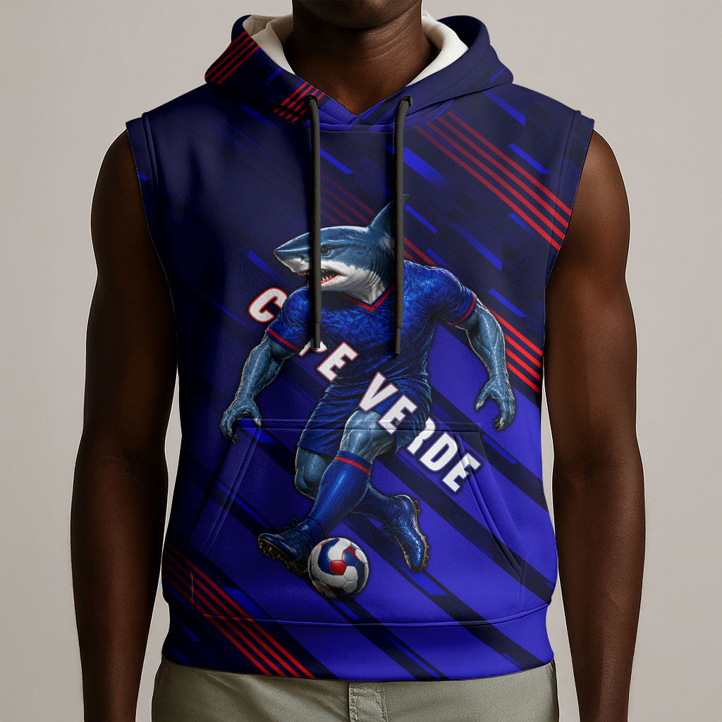 Personalized Cape Verde Soccer Sleeveless Hoodie Shark Mascot Football Player Striped Pattern