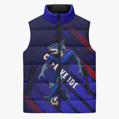 Personalized Cape Verde Soccer Sleeveless Puffer Jacket Shark Mascot Football Player Striped Pattern