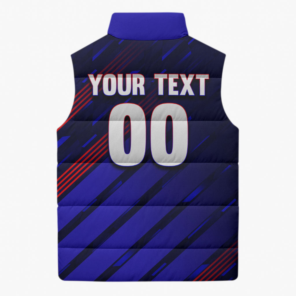 Personalized Cape Verde Soccer Sleeveless Puffer Jacket Shark Mascot Football Player Striped Pattern