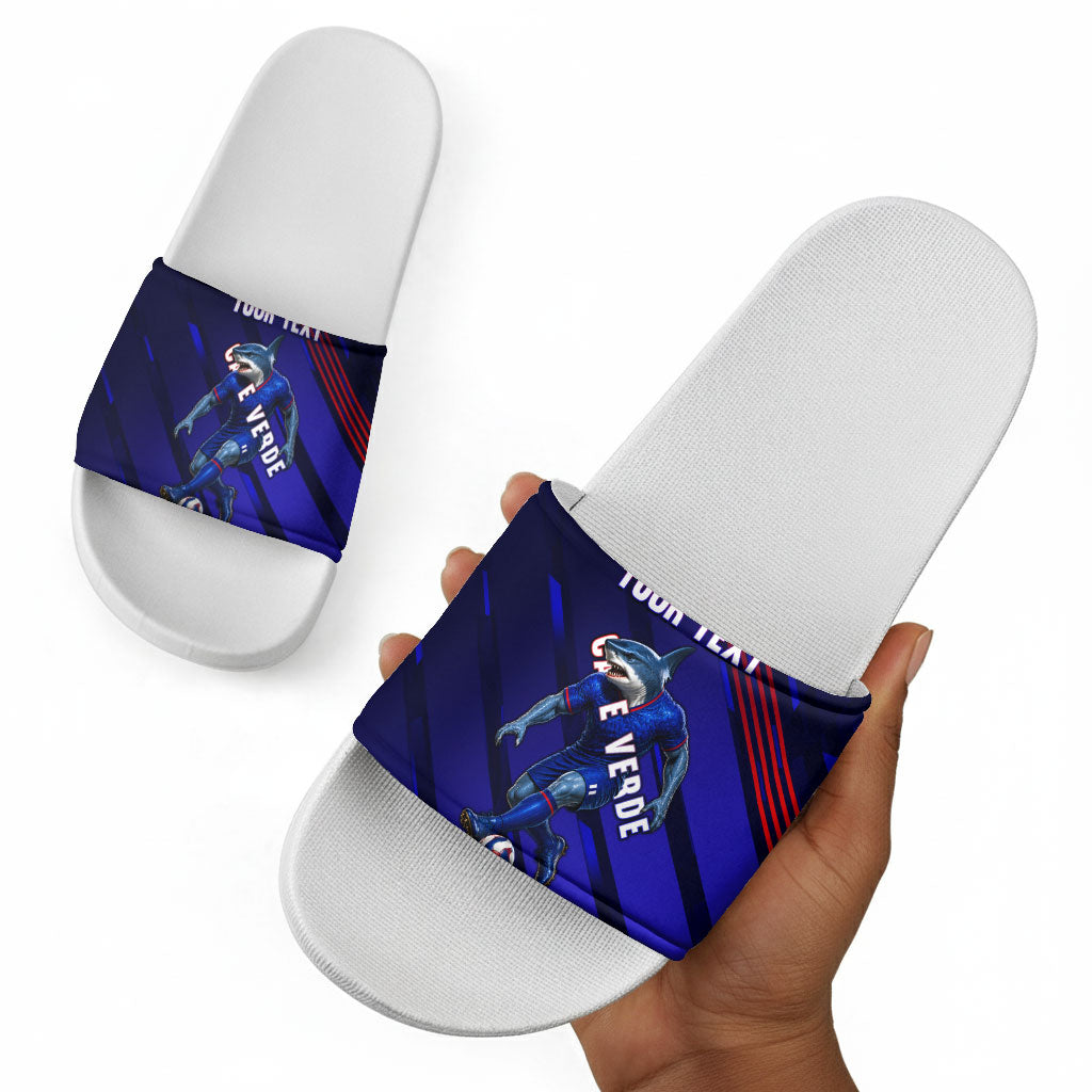 Personalized Cape Verde Soccer Slide Sandals Shark Mascot Football Player Striped Pattern