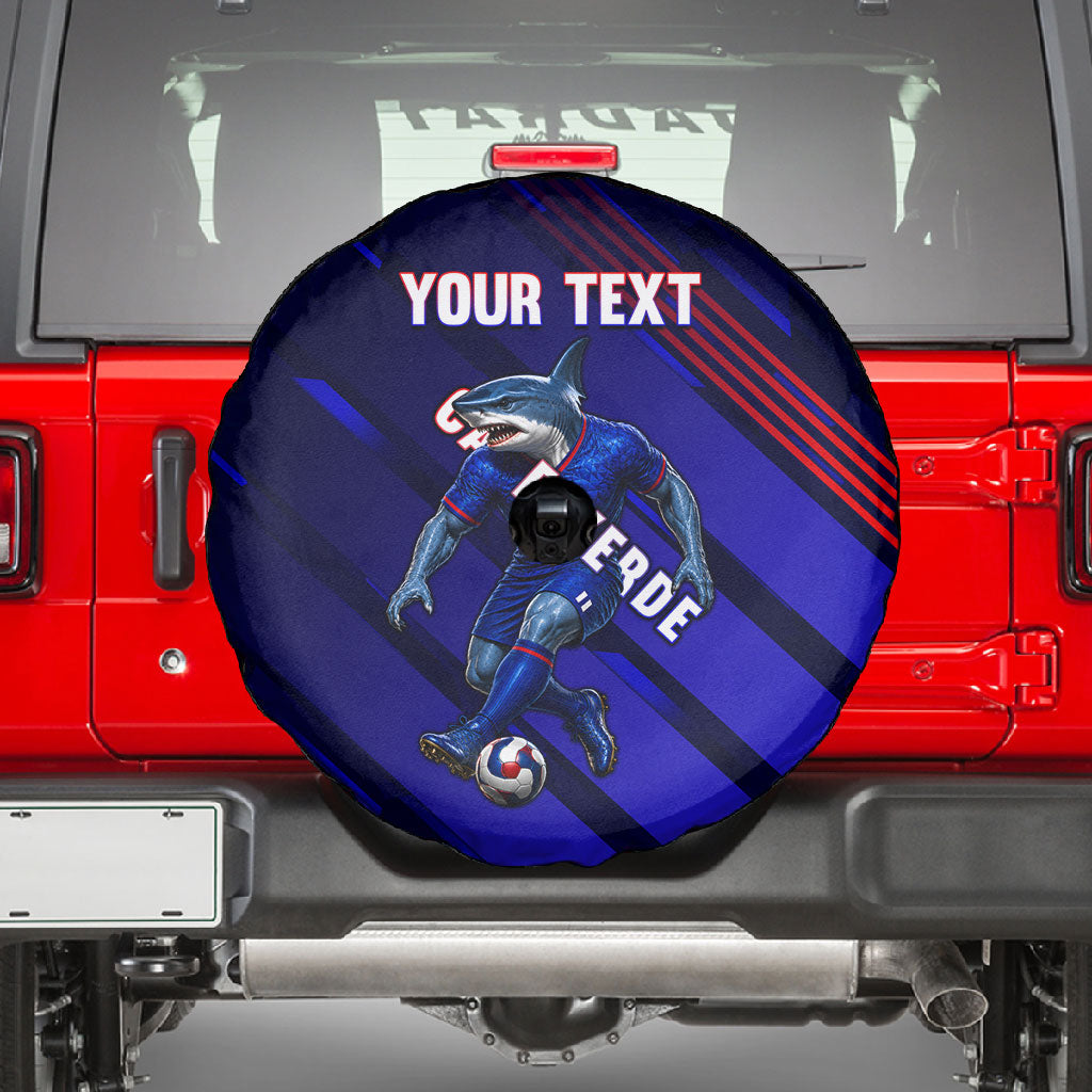 Personalized Cape Verde Soccer Spare Tire Cover Shark Mascot Football Player Striped Pattern