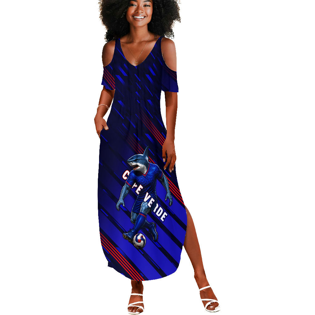 Personalized Cape Verde Soccer Summer Maxi Dress Shark Mascot Football Player Striped Pattern