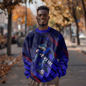 Personalized Cape Verde Soccer Sweatshirt Shark Mascot Football Player Striped Pattern