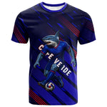 Personalized Cape Verde Soccer T shirt Shark Mascot Football Player Striped Pattern