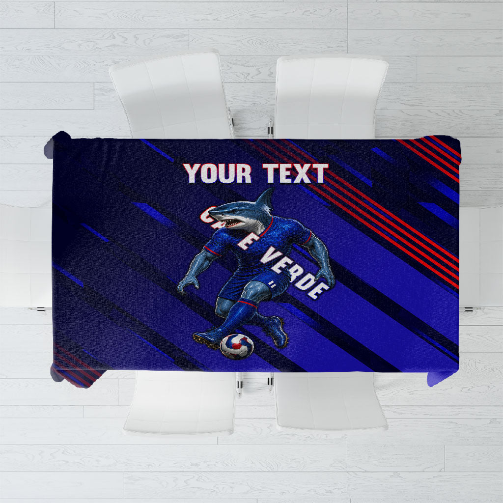 Personalized Cape Verde Soccer Tablecloth Shark Mascot Football Player Striped Pattern