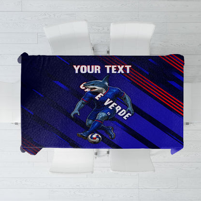 Personalized Cape Verde Soccer Tablecloth Shark Mascot Football Player Striped Pattern