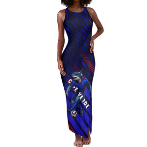 Personalized Cape Verde Soccer Tank Maxi Dress Shark Mascot Football Player Striped Pattern