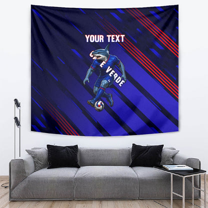 Personalized Cape Verde Soccer Tapestry Shark Mascot Football Player Striped Pattern