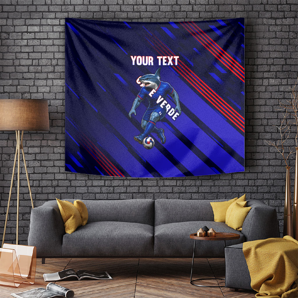 Personalized Cape Verde Soccer Tapestry Shark Mascot Football Player Striped Pattern