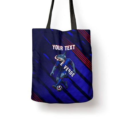 Personalized Cape Verde Soccer Tote Bag Shark Mascot Football Player Striped Pattern