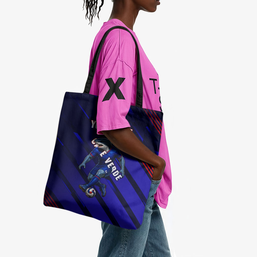 Personalized Cape Verde Soccer Tote Bag Shark Mascot Football Player Striped Pattern