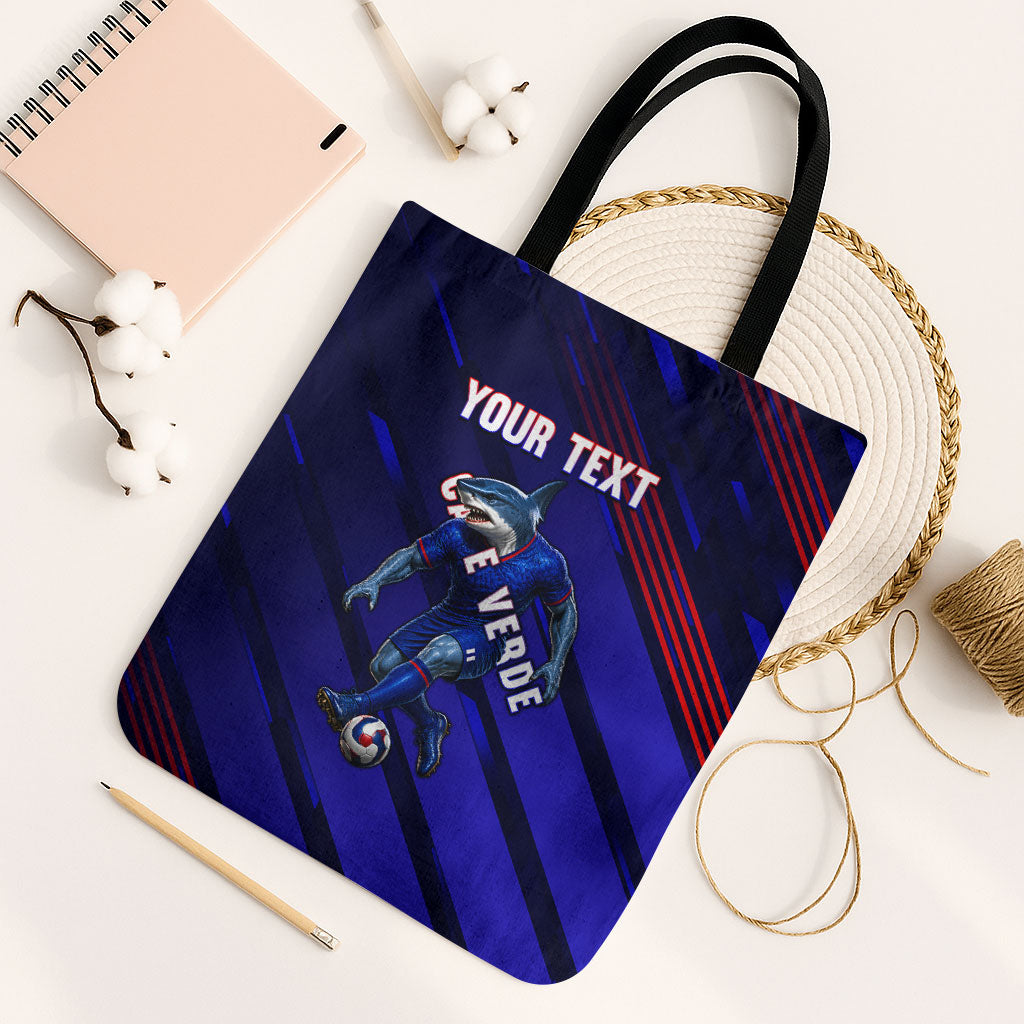 Personalized Cape Verde Soccer Tote Bag Shark Mascot Football Player Striped Pattern