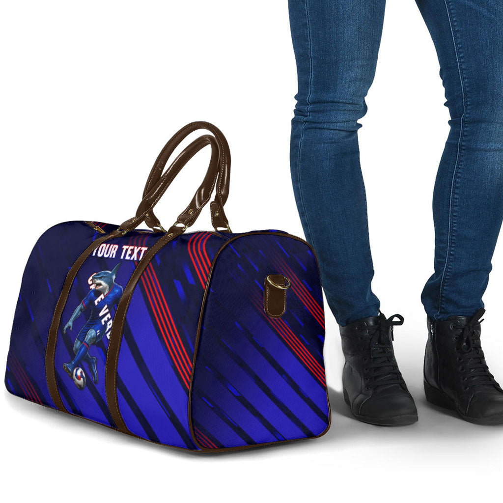 Personalized Cape Verde Soccer Travel Bag Shark Mascot Football Player Striped Pattern