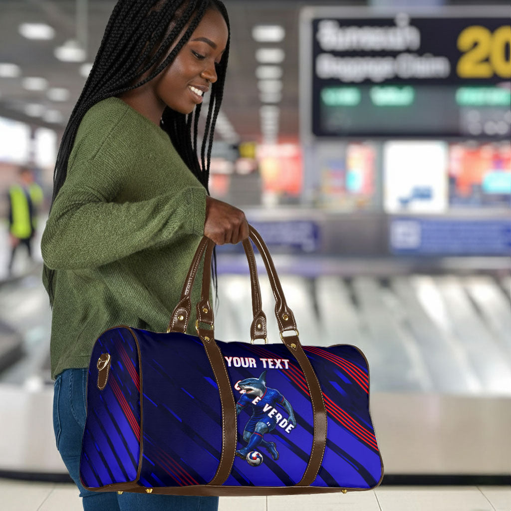 Personalized Cape Verde Soccer Travel Bag Shark Mascot Football Player Striped Pattern