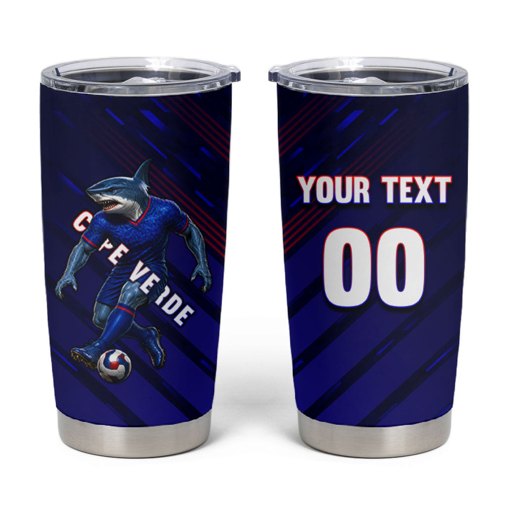 Personalized Cape Verde Soccer Tumbler Cup Shark Mascot Football Player Striped Pattern