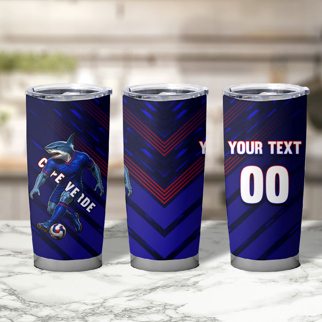 Personalized Cape Verde Soccer Tumbler Cup Shark Mascot Football Player Striped Pattern