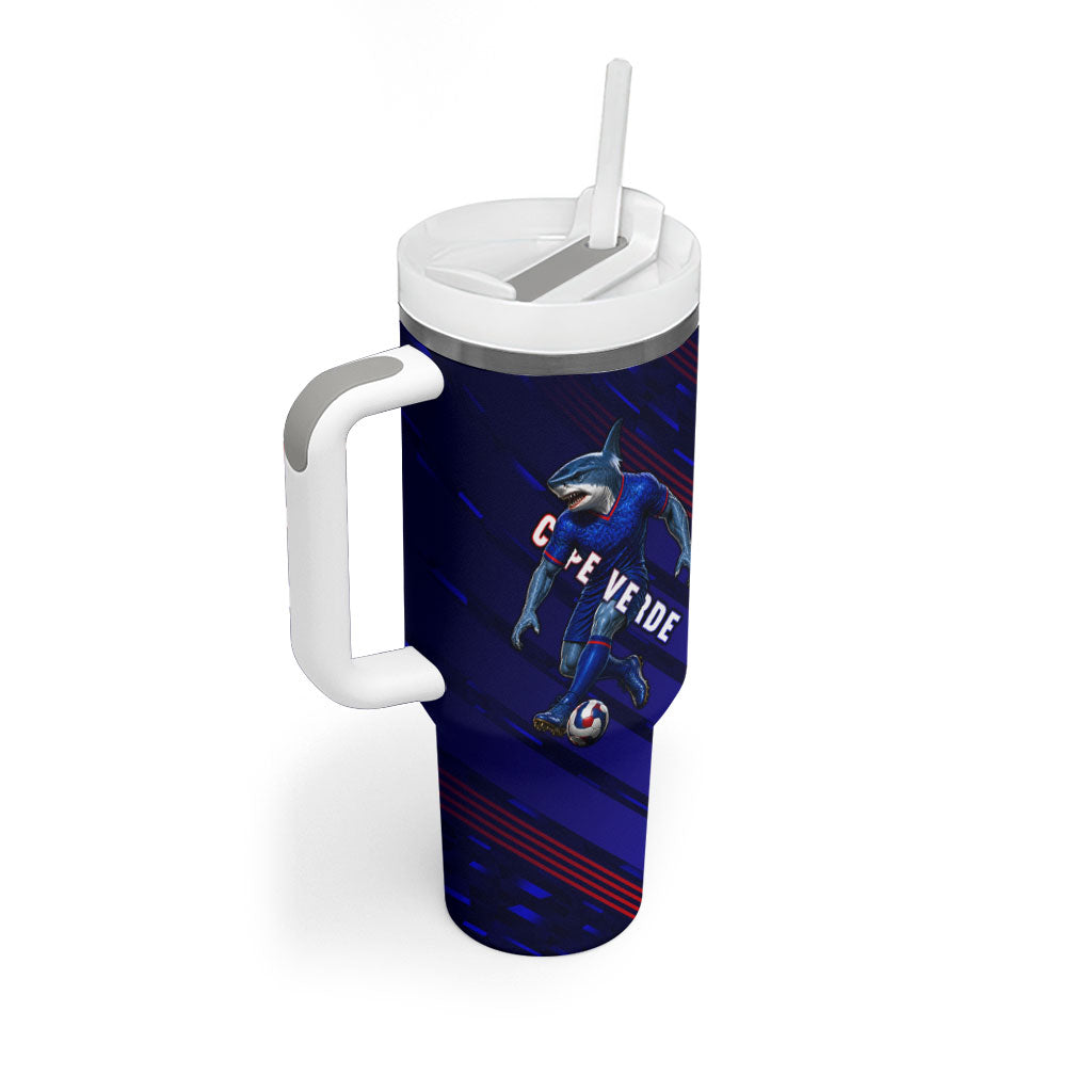 Personalized Cape Verde Soccer Tumbler With Handle Shark Mascot Football Player Striped Pattern