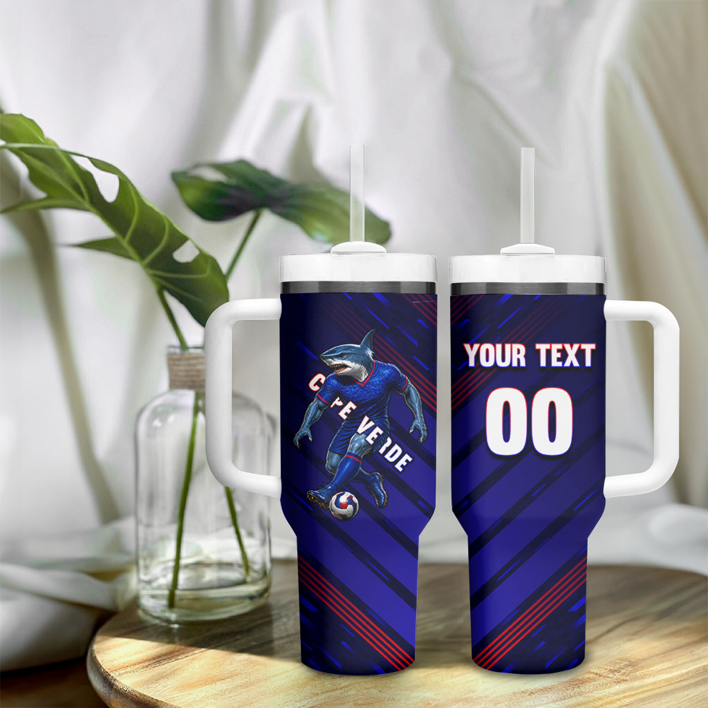 Personalized Cape Verde Soccer Tumbler With Handle Shark Mascot Football Player Striped Pattern