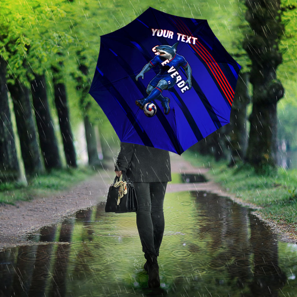 Personalized Cape Verde Soccer Umbrella Shark Mascot Football Player Striped Pattern