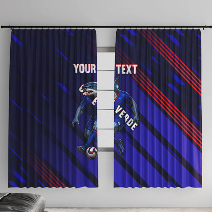 Personalized Cape Verde Soccer Window Curtain Shark Mascot Football Player Striped Pattern
