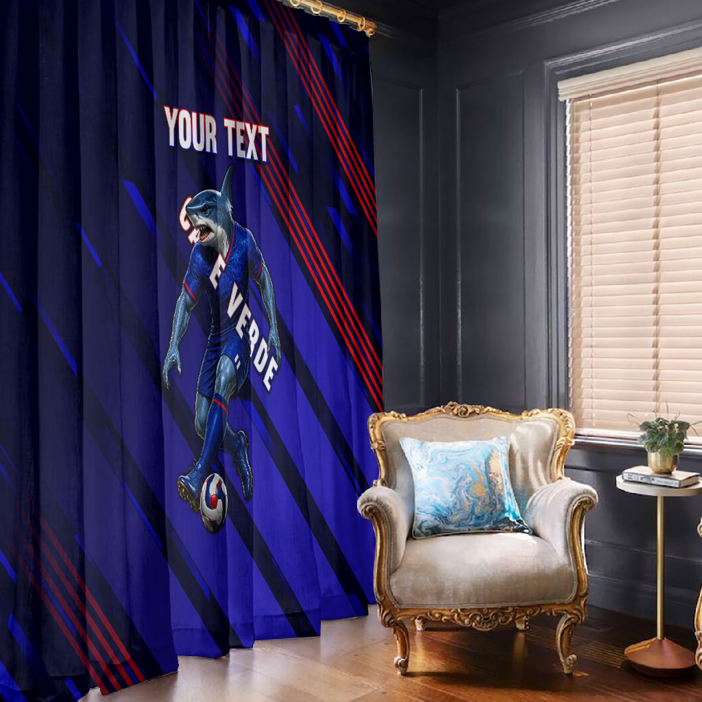 Personalized Cape Verde Soccer Window Curtain Shark Mascot Football Player Striped Pattern