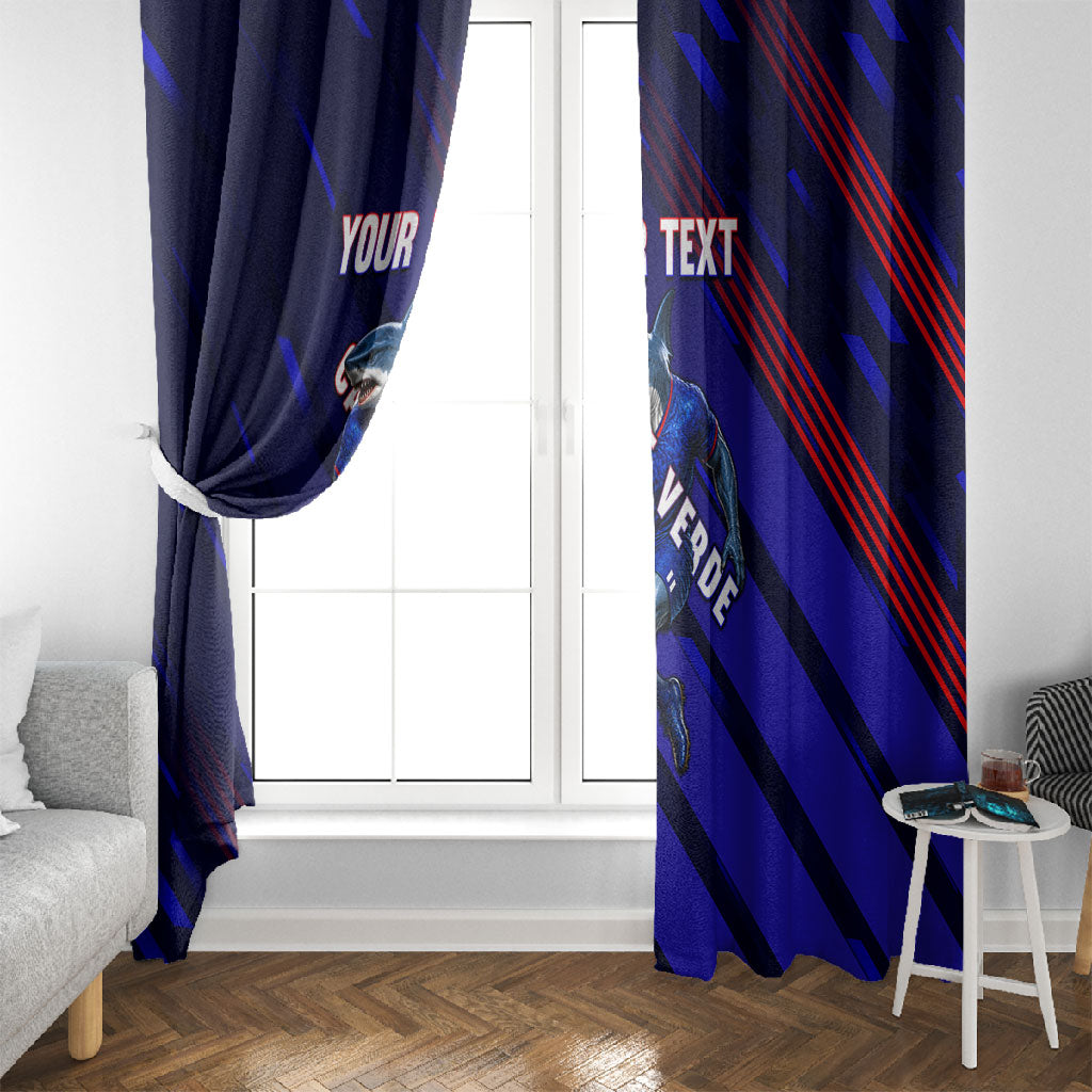 Personalized Cape Verde Soccer Window Curtain Shark Mascot Football Player Striped Pattern