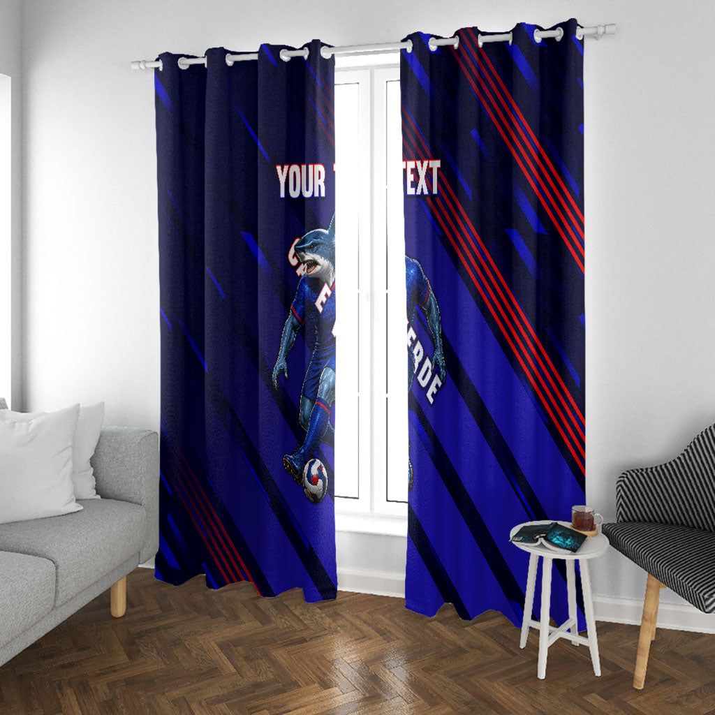 Personalized Cape Verde Soccer Window Curtain Shark Mascot Football Player Striped Pattern